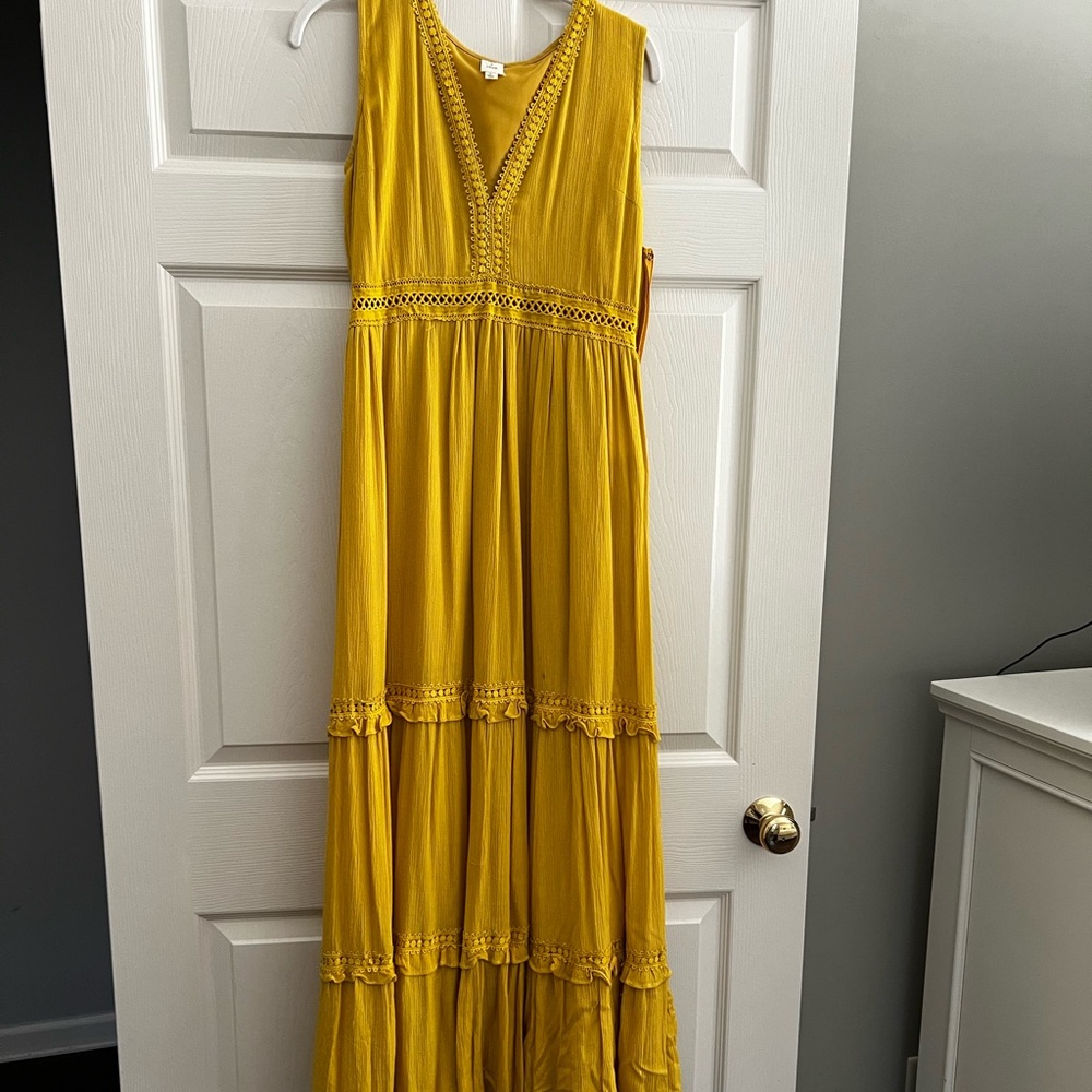Red and Olive Yellow Maxi Dress